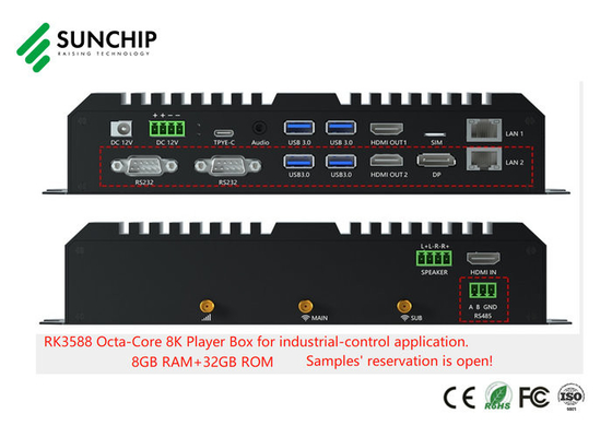 Octaの中心8K HD産業制御メディア プレイヤー箱RK3588 AIoTのアンドロイド12.0のAI NPU 6T